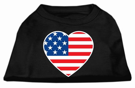 American Flag Heart Screen Print Shirt Black XS